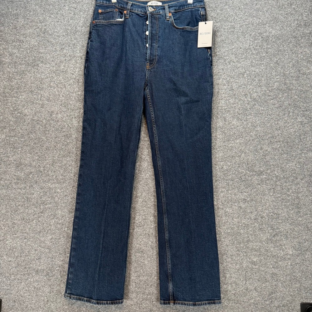 RE/DONE Jeans Women 32 Blue 70s Bootcut High Rise Dark‎ Wash Denim NEW